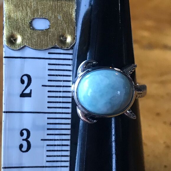 Natural Larimar Sterling Silver Turtle Ring Size 7 - Picture 7 of 8